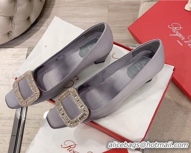 Sophisticated Roger Vivier Satin Crystal Buckle Pumps 4.5cm Grey 022107