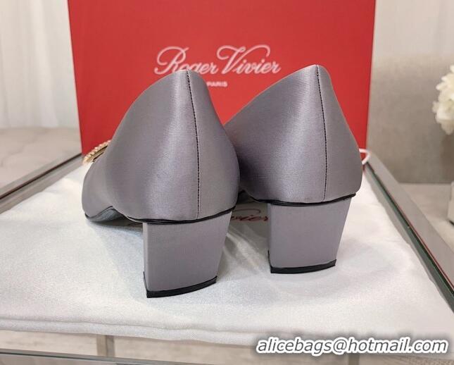 Sophisticated Roger Vivier Satin Crystal Buckle Pumps 4.5cm Grey 022107