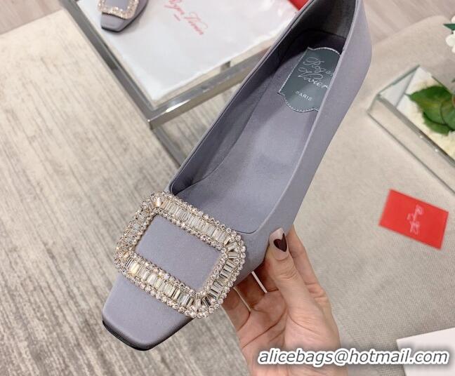 Sophisticated Roger Vivier Satin Crystal Buckle Pumps 4.5cm Grey 022107