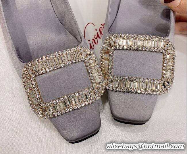 Sophisticated Roger Vivier Satin Crystal Buckle Pumps 4.5cm Grey 022107