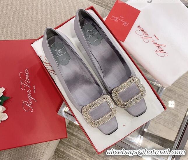 Sophisticated Roger Vivier Satin Crystal Buckle Pumps 4.5cm Grey 022107