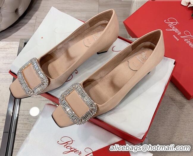 Best Price Roger Vivier Satin Crystal Buckle Pumps 4.5cm Beige 022108