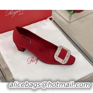 Duplicate Roger Vivier Satin Crystal Buckle Pumps 4.5cm Burgundy 022109