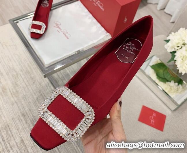 Duplicate Roger Vivier Satin Crystal Buckle Pumps 4.5cm Burgundy 022109