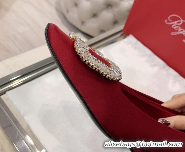 Duplicate Roger Vivier Satin Crystal Buckle Pumps 4.5cm Burgundy 022109