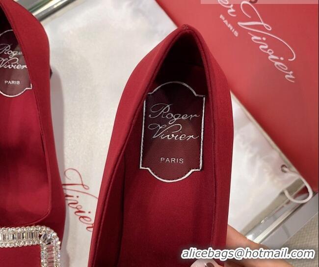 Duplicate Roger Vivier Satin Crystal Buckle Pumps 4.5cm Burgundy 022109