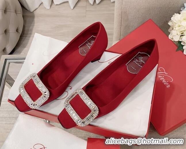 Duplicate Roger Vivier Satin Crystal Buckle Pumps 4.5cm Burgundy 022109