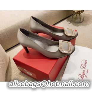 Classic Hot Roger Vivier Satin Crystal Buckle Pumps 6.5cm Grey 022111