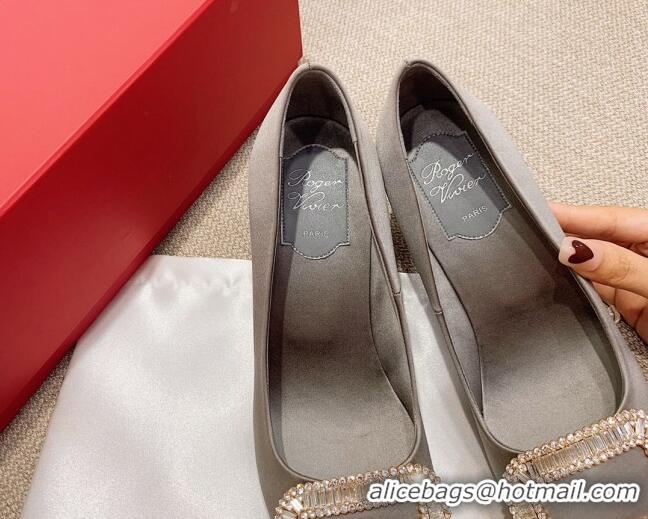 Classic Hot Roger Vivier Satin Crystal Buckle Pumps 6.5cm Grey 022111