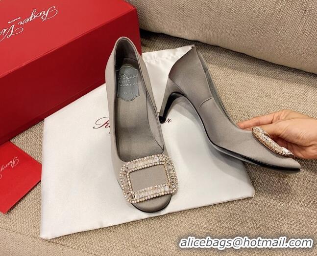 Classic Hot Roger Vivier Satin Crystal Buckle Pumps 6.5cm Grey 022111