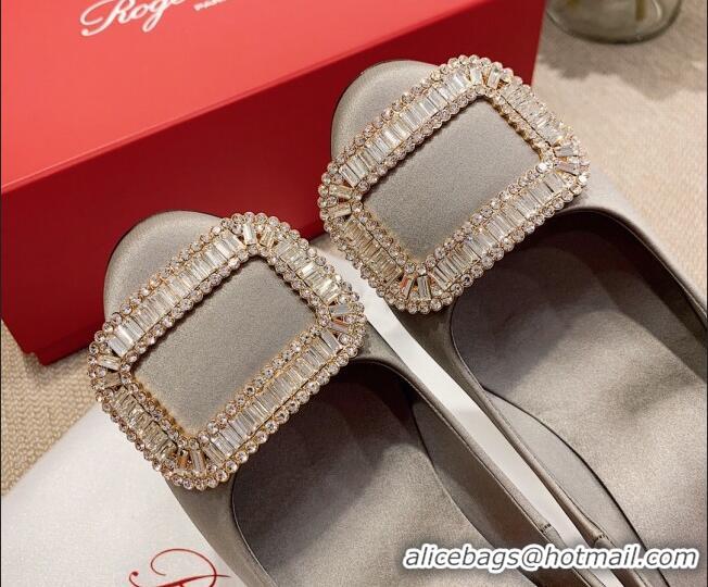 Classic Hot Roger Vivier Satin Crystal Buckle Pumps 6.5cm Grey 022111