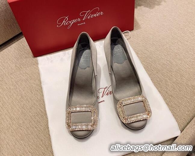 Classic Hot Roger Vivier Satin Crystal Buckle Pumps 6.5cm Grey 022111