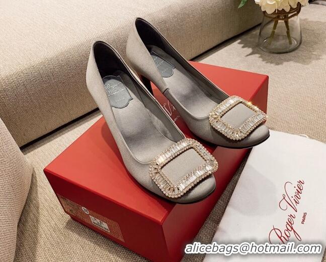 Classic Hot Roger Vivier Satin Crystal Buckle Pumps 6.5cm Grey 022111