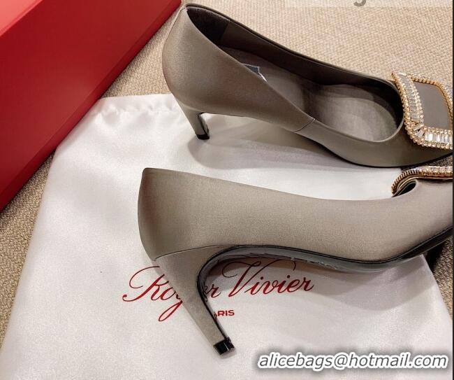 Classic Hot Roger Vivier Satin Crystal Buckle Pumps 6.5cm Grey 022111