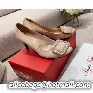 Purchase Roger Vivier Satin Crystal Buckle Pumps 6.5cm Beige 022112