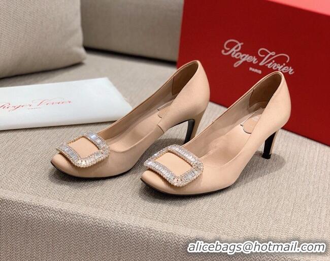 Purchase Roger Vivier Satin Crystal Buckle Pumps 6.5cm Beige 022112