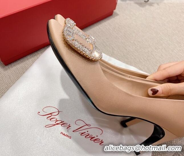 Purchase Roger Vivier Satin Crystal Buckle Pumps 6.5cm Beige 022112