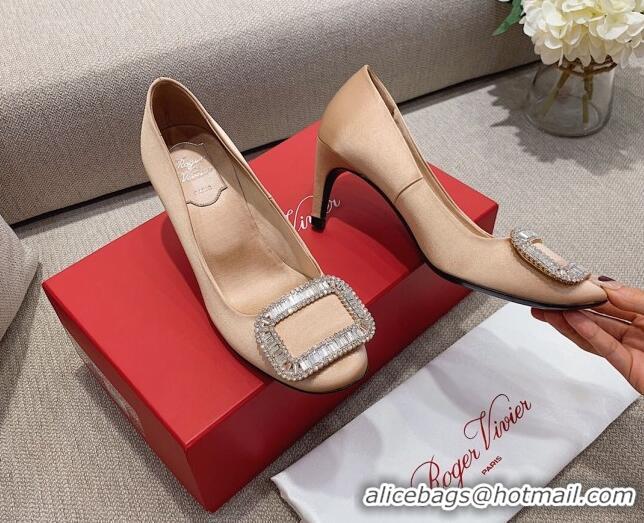 Purchase Roger Vivier Satin Crystal Buckle Pumps 6.5cm Beige 022112