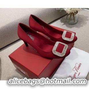 Stylish Roger Vivier Satin Crystal Buckle Pumps 6.5cm Burgundy 022113