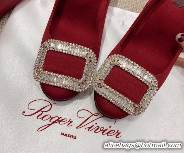 Stylish Roger Vivier Satin Crystal Buckle Pumps 6.5cm Burgundy 022113