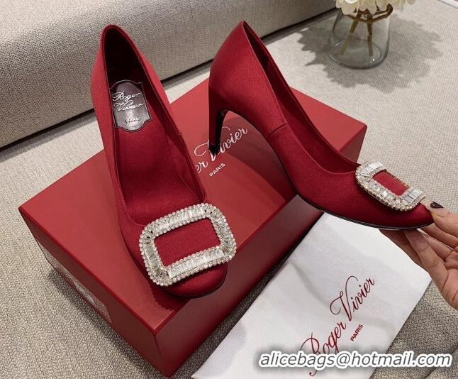 Stylish Roger Vivier Satin Crystal Buckle Pumps 6.5cm Burgundy 022113