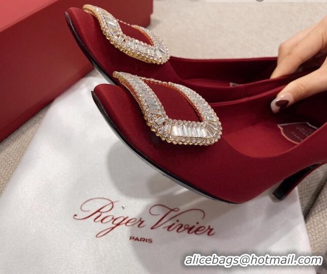 Stylish Roger Vivier Satin Crystal Buckle Pumps 6.5cm Burgundy 022113