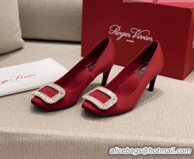 Stylish Roger Vivier Satin Crystal Buckle Pumps 6.5cm Burgundy 022113