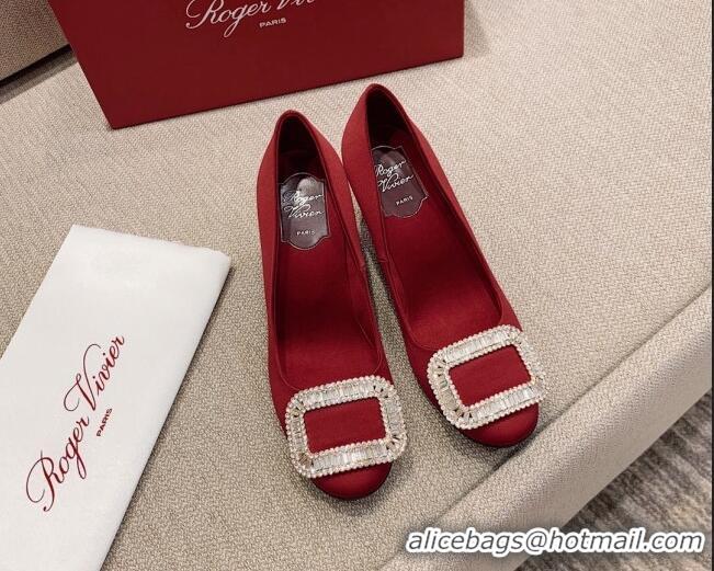 Stylish Roger Vivier Satin Crystal Buckle Pumps 6.5cm Burgundy 022113