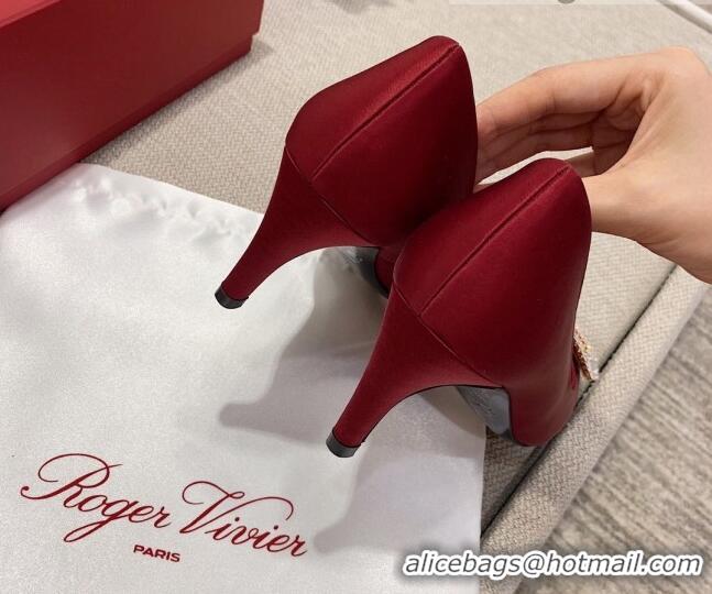 Stylish Roger Vivier Satin Crystal Buckle Pumps 6.5cm Burgundy 022113