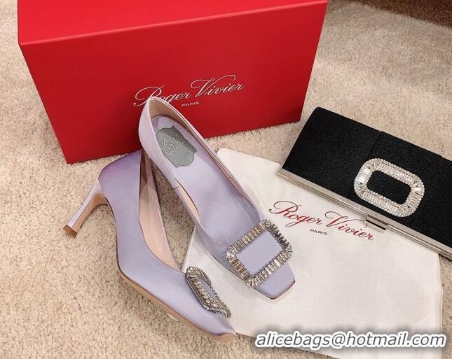 Fashion Roger Vivier Satin Crystal Buckle Pumps 6.5cm Purple 022115