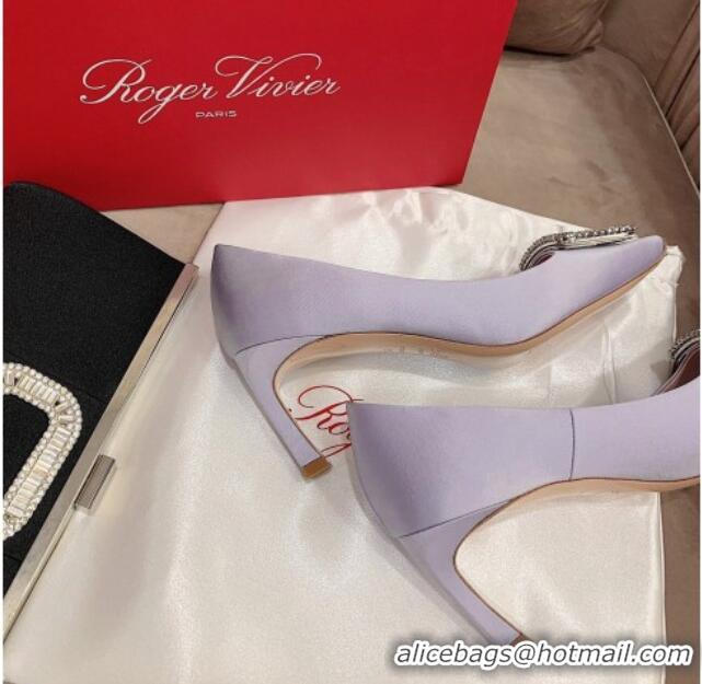 Fashion Roger Vivier Satin Crystal Buckle Pumps 6.5cm Purple 022115