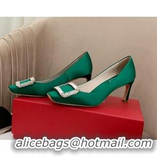 Low Price Roger Vivier Satin Crystal Buckle Pumps 7cm Green 022116