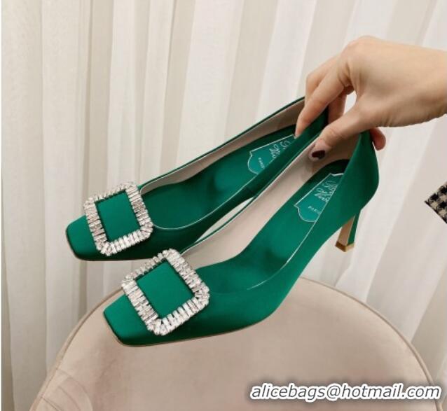 Low Price Roger Vivier Satin Crystal Buckle Pumps 7cm Green 022116