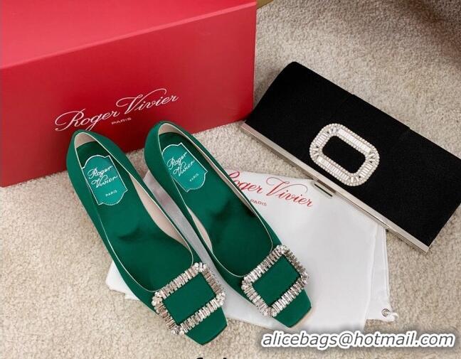 Low Price Roger Vivier Satin Crystal Buckle Pumps 7cm Green 022116