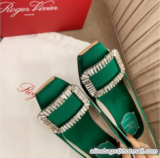 Low Price Roger Vivier Satin Crystal Buckle Pumps 7cm Green 022116