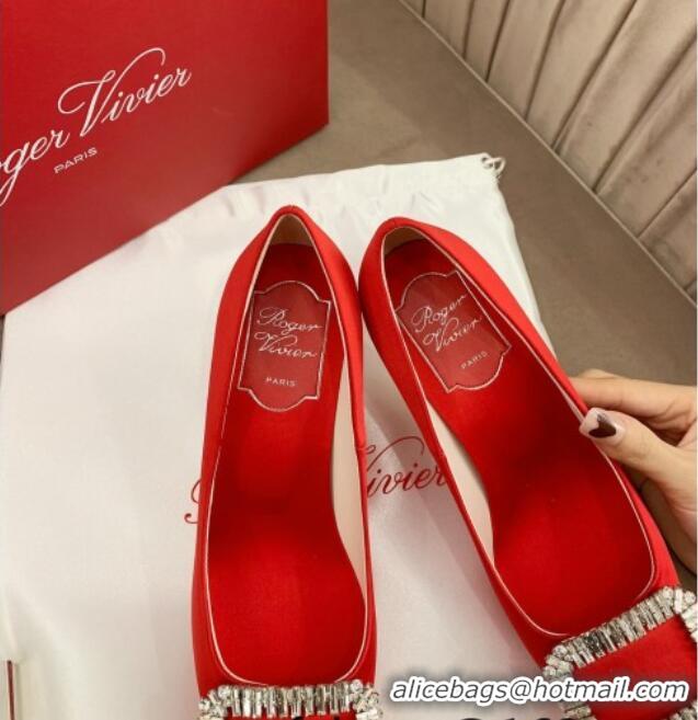 Luxury Roger Vivier Satin Crystal Buckle Pumps 7cm Red 022118