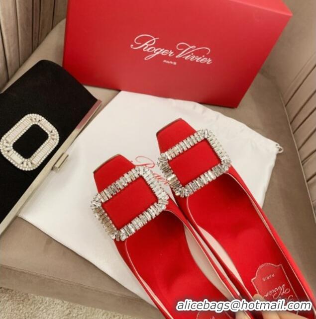 Luxury Roger Vivier Satin Crystal Buckle Pumps 7cm Red 022118