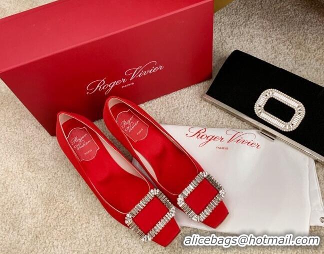 Luxury Roger Vivier Satin Crystal Buckle Pumps 7cm Red 022118