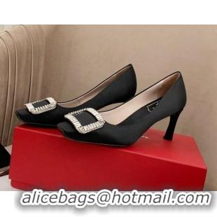 Good Looking Roger Vivier Satin Crystal Buckle Pumps 7cm Black 022119