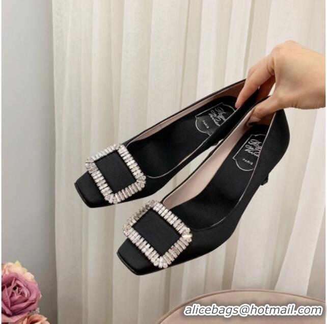 Good Looking Roger Vivier Satin Crystal Buckle Pumps 7cm Black 022119