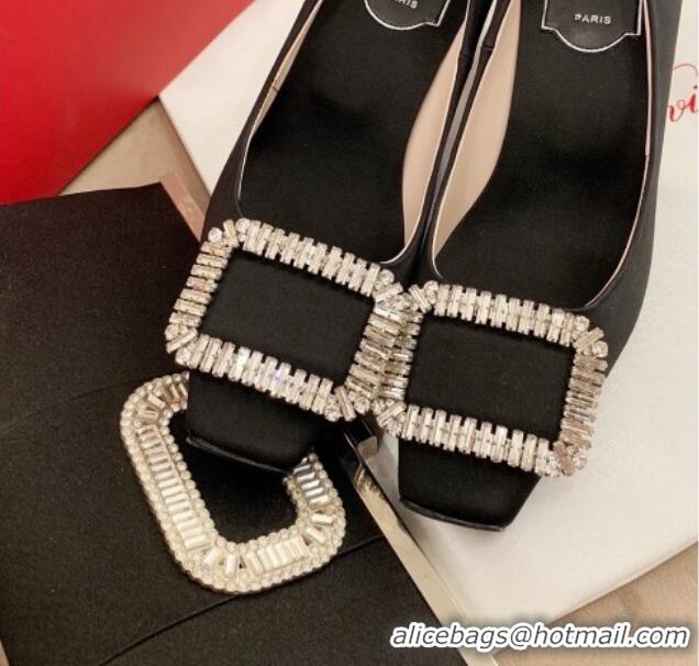 Good Looking Roger Vivier Satin Crystal Buckle Pumps 7cm Black 022119