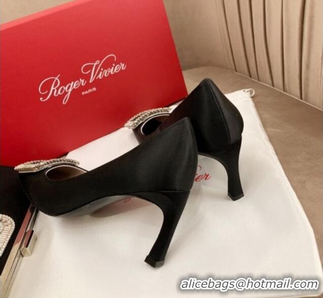 Good Looking Roger Vivier Satin Crystal Buckle Pumps 7cm Black 022119