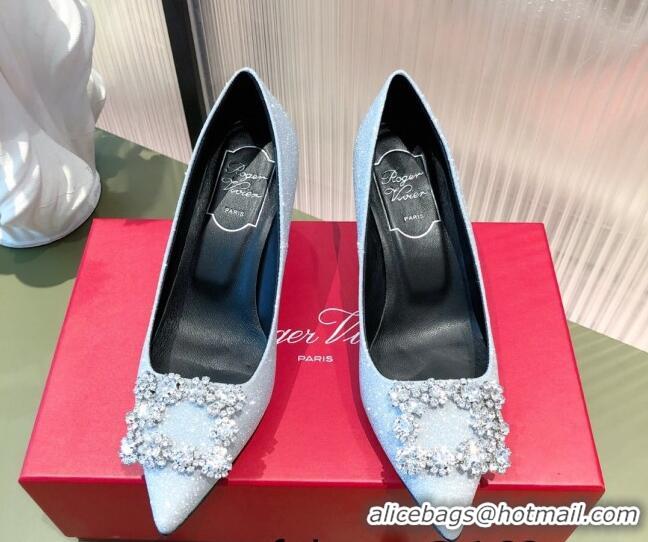 Best Grade Roger Vivier Satin Crystal Buckle Pumps 6.5cm Blue 022121