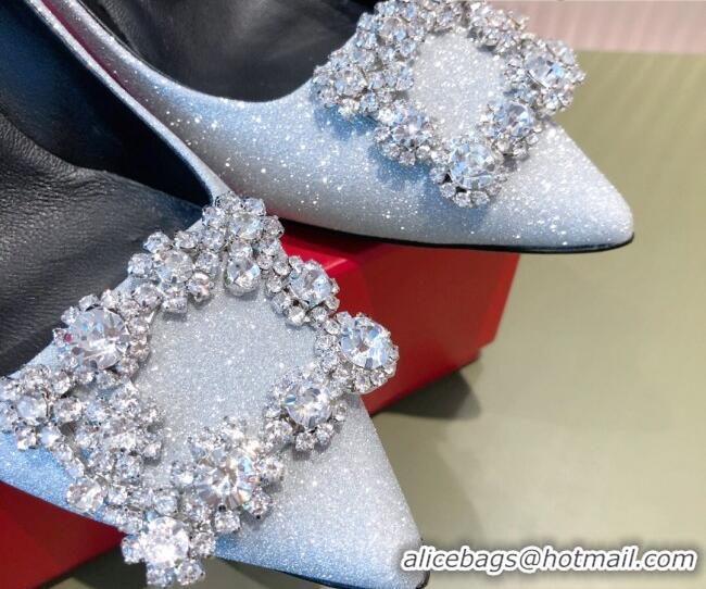 Best Grade Roger Vivier Satin Crystal Buckle Pumps 6.5cm Blue 022121