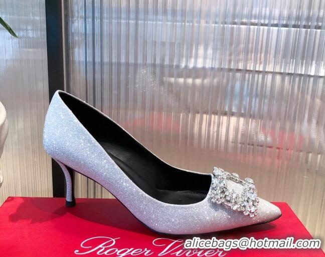 Best Grade Roger Vivier Satin Crystal Buckle Pumps 6.5cm Blue 022121