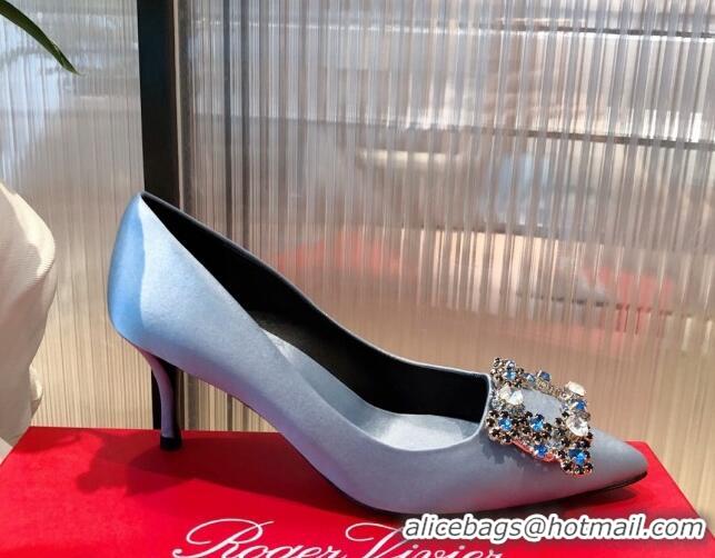 Top Grade Roger Vivier Satin Crystal Buckle Pumps 6.5cm Blue 022122