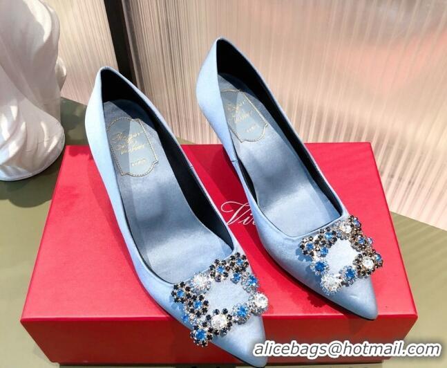 Top Grade Roger Vivier Satin Crystal Buckle Pumps 6.5cm Blue 022122