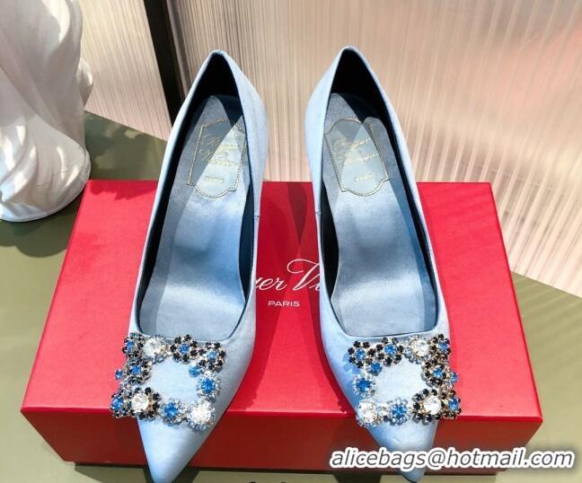 Top Grade Roger Vivier Satin Crystal Buckle Pumps 6.5cm Blue 022122