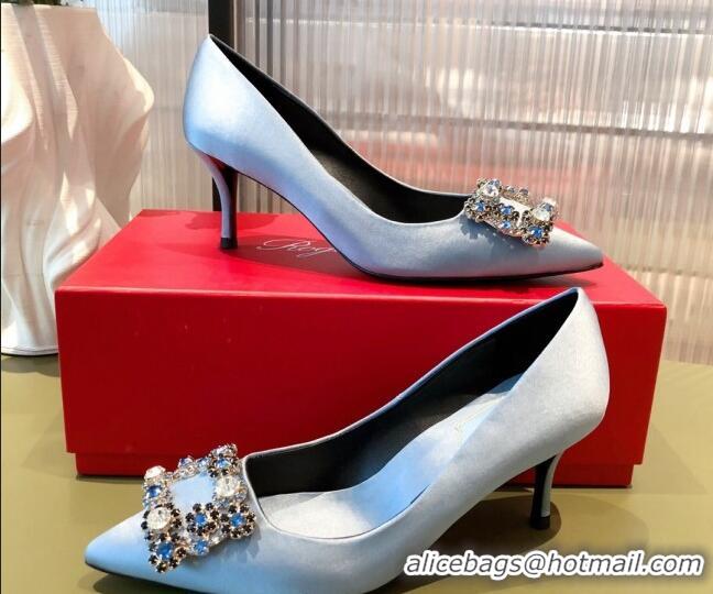 Top Grade Roger Vivier Satin Crystal Buckle Pumps 6.5cm Blue 022122