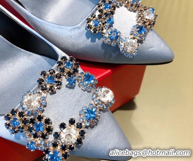 Top Grade Roger Vivier Satin Crystal Buckle Pumps 6.5cm Blue 022122